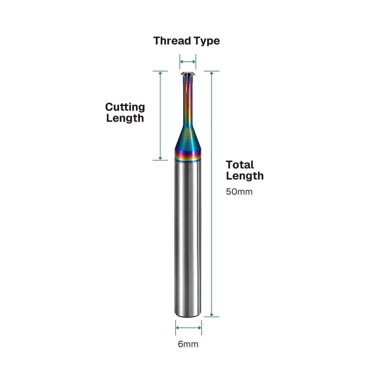 DLC single-flute thread mill Cutting Edge Detail – 6mm Shank