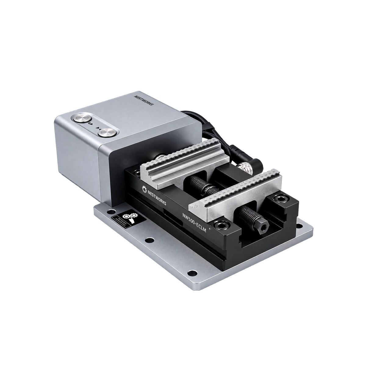 NestWorks electric vise shown from a front three-quarter view on a white background