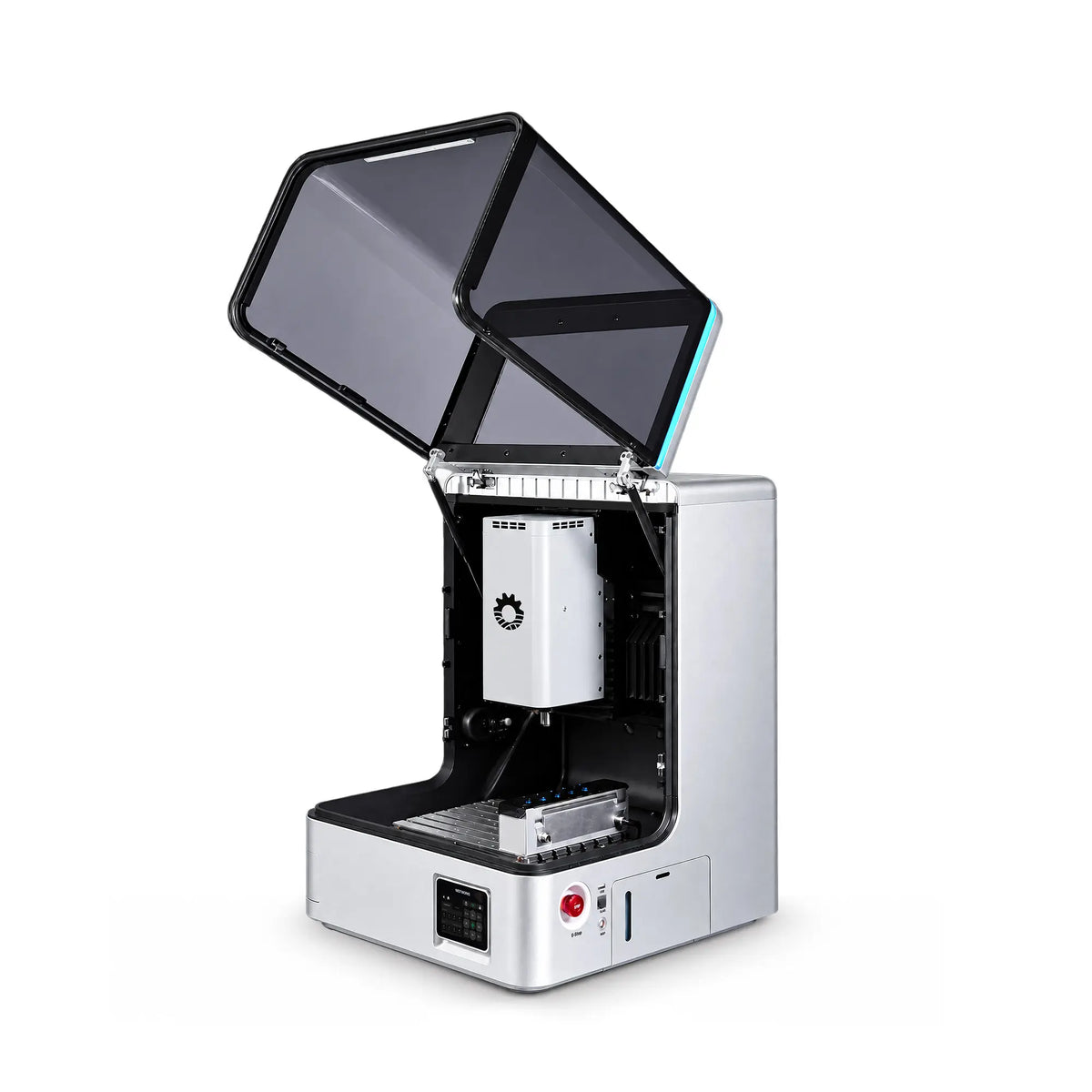 C500 Desktop CNC with door open showing the machining area