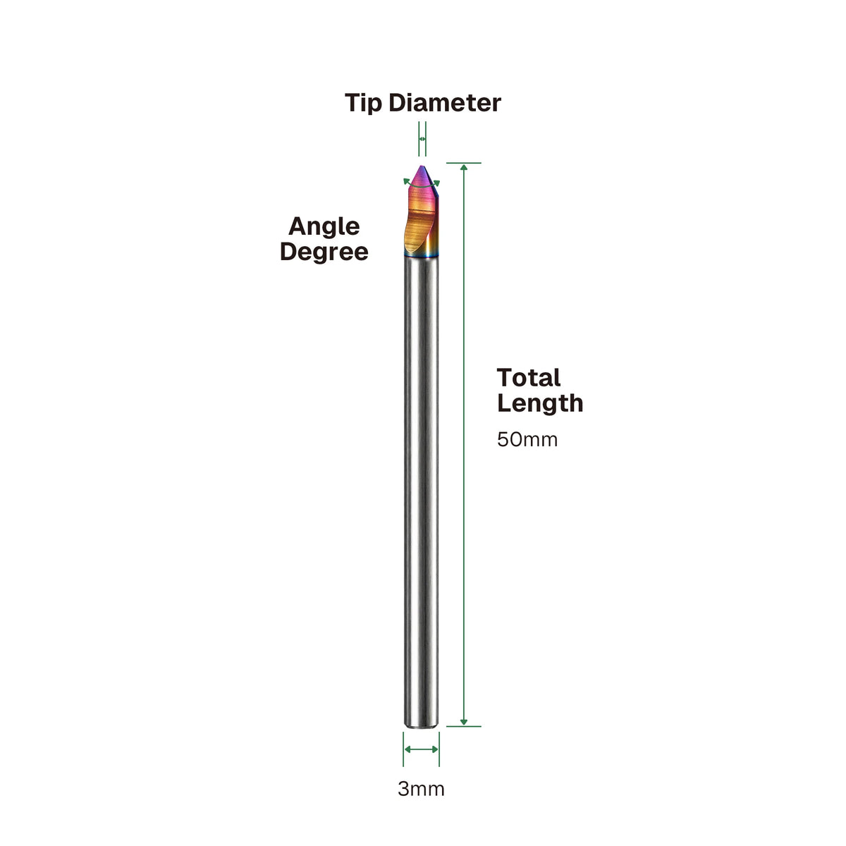 DLC 1-Flute 60° V-Bit – 3mm Shank