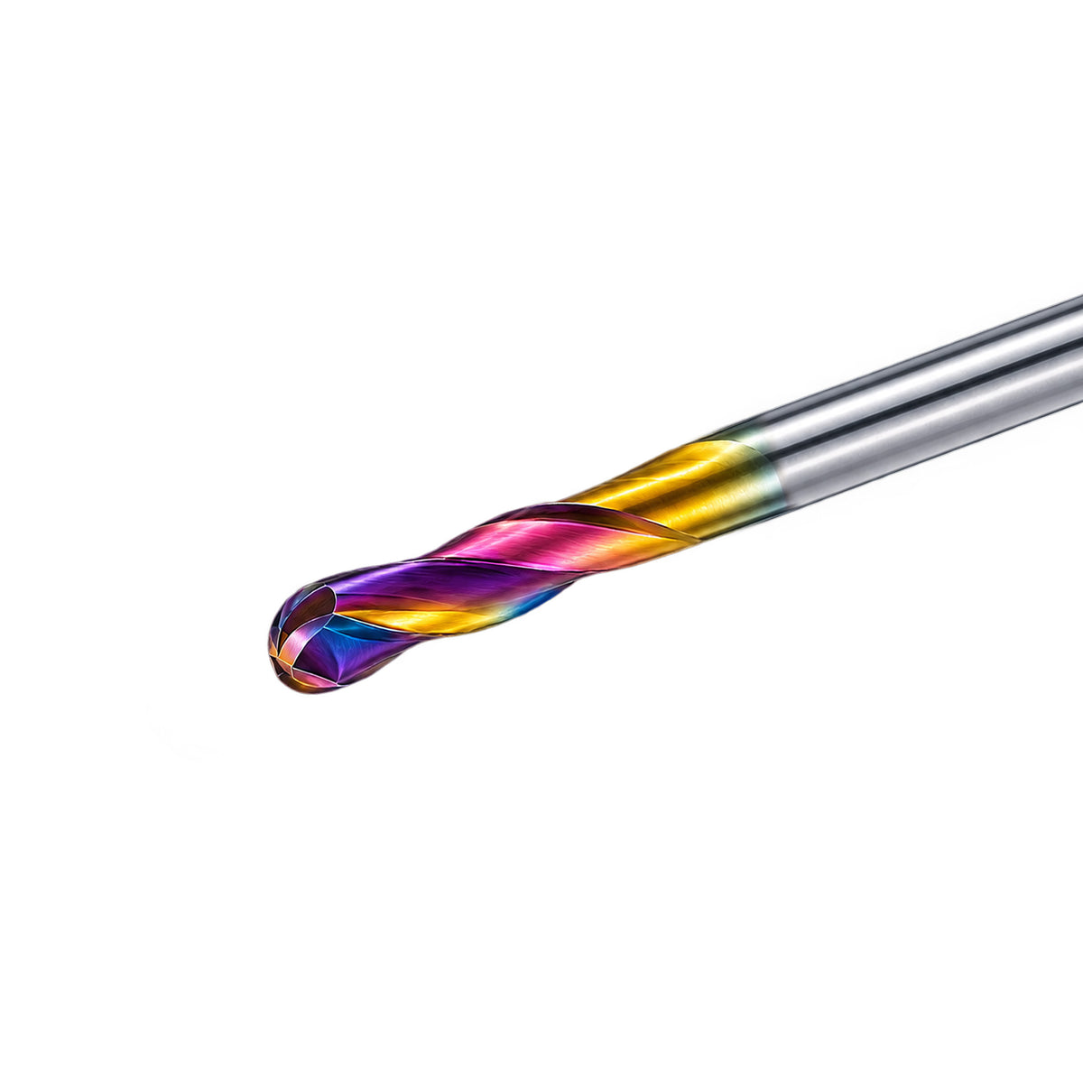 Angled view of DLC 2-flute ball nose end mill