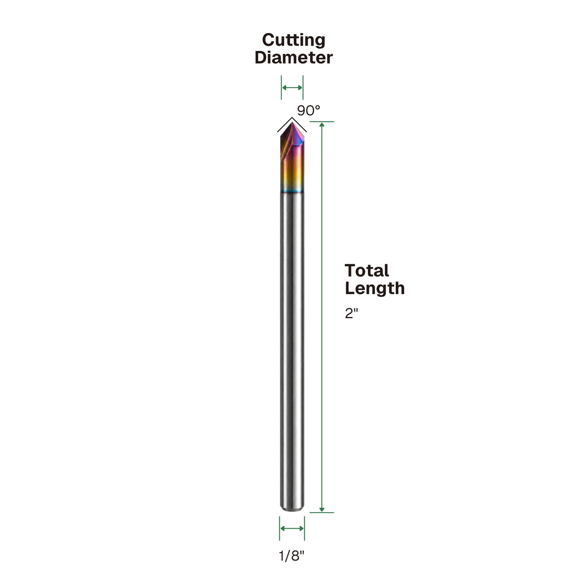 DLC 2-Flute Chamfer Mill Dimensions - 1/8" Shank
