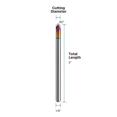 DLC 2-Flute Chamfer Mill Dimensions - 1/8" Shank
