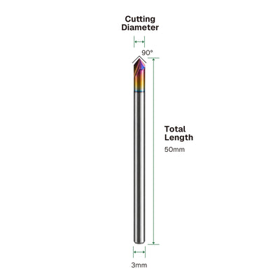 DLC 2-Flute Chamfer Mill Dimensions - 3mm Shank