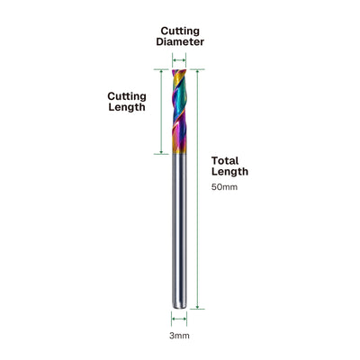 DLC 2-Flute Flat End Mill Dimensions – 3mm Shank