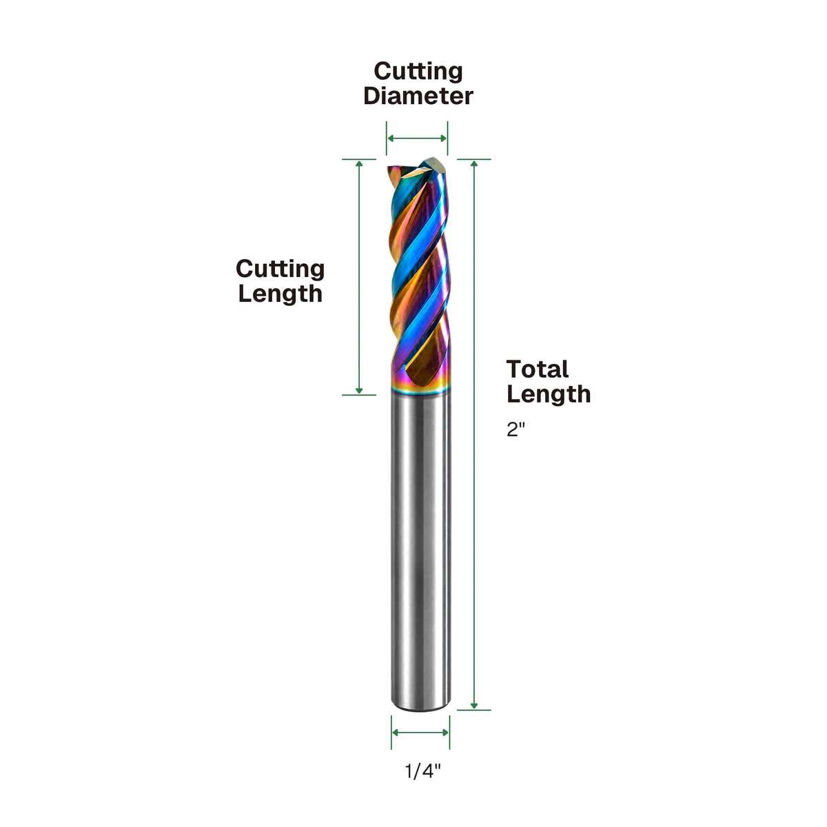 DLC 3-Flute Flat End Mill – 1/4" Shank
