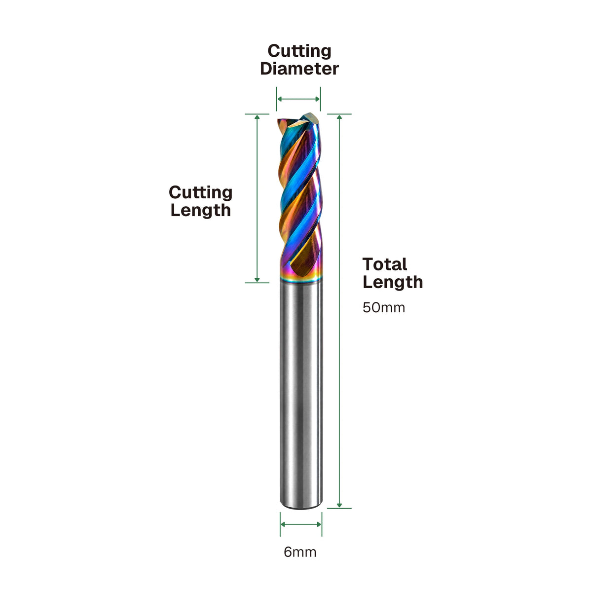 DLC 3-Flute Flat End Mill – 6mm Shank