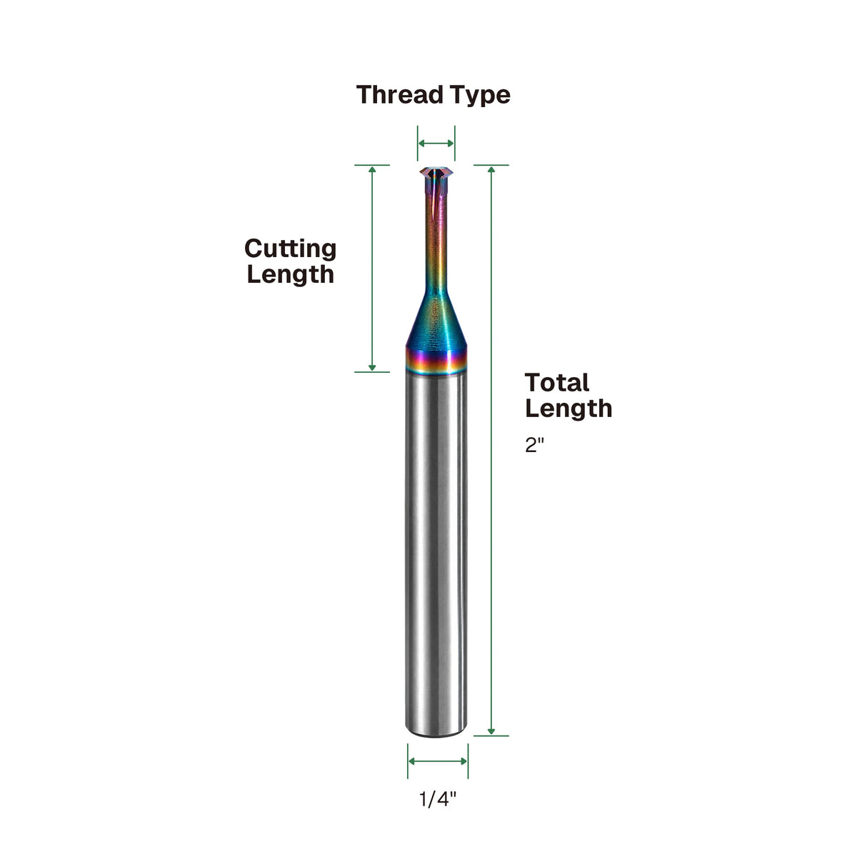 DLC single-flute thread mill Cutting Edge Detail – 1/4" Shank